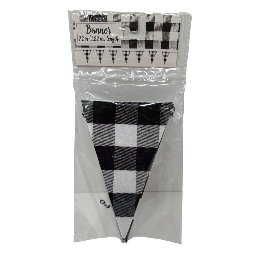 Black White Buffalo Plaid Banner 72in Checkered Triangle Garland Farmhouse Decor